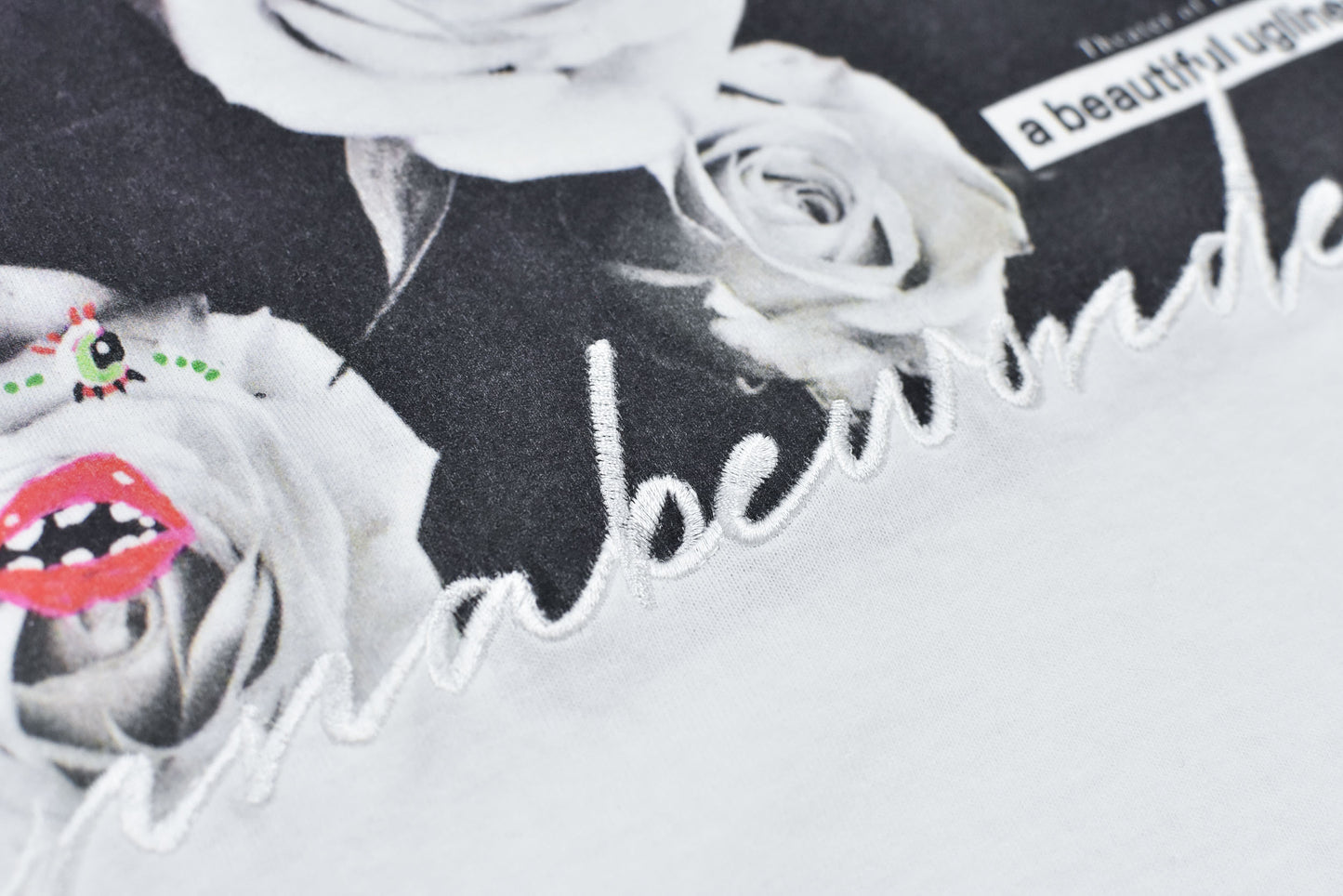 NewRose / Letter Embroidery Long Sleeve Shirt - OFF WHITE