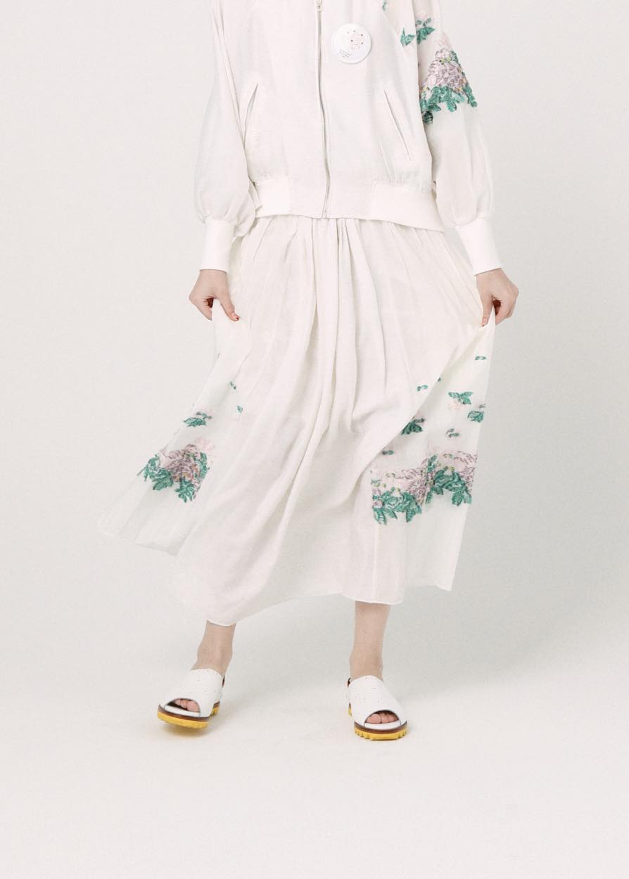 BEDSIDEDRAMA / Mosaic Garden Lace-Up Skirt - WHITE