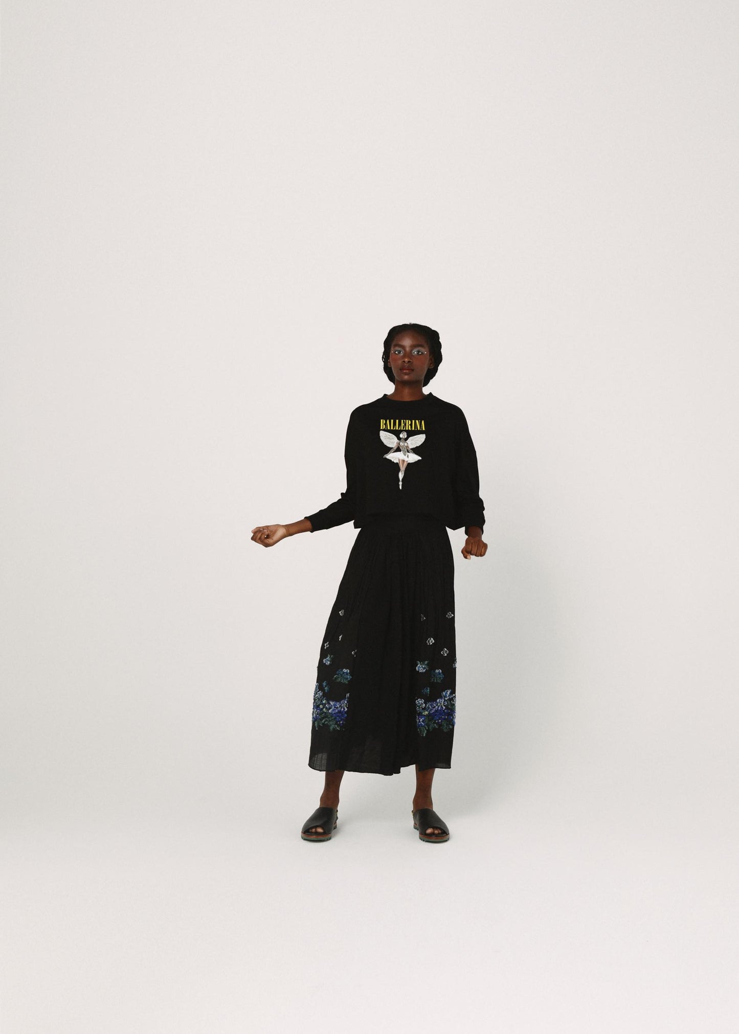BEDSIDEDRAMA / NEO BALLERINA Wide L/S Tee - BLACK