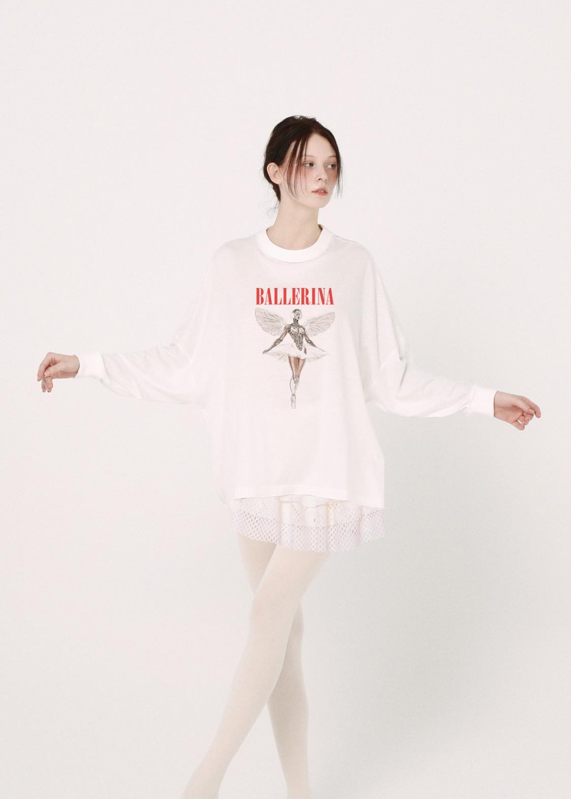 BEDSIDEDRAMA / NEO BALLERINA Wide L/S Tee - WHITE