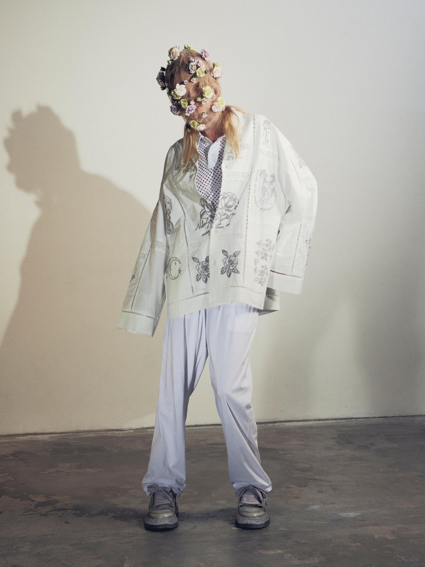 NewRose / Ladder Race×Embroidery Jacket - WHITE