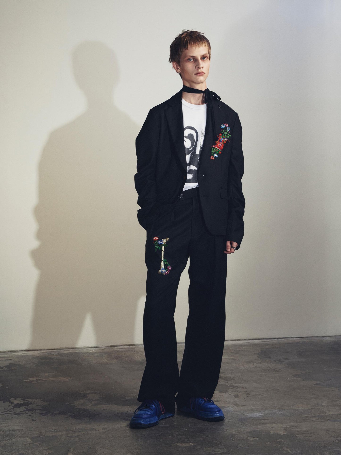 NewRose / Tuck Sleeve Jacket hand embroidery - BLACK