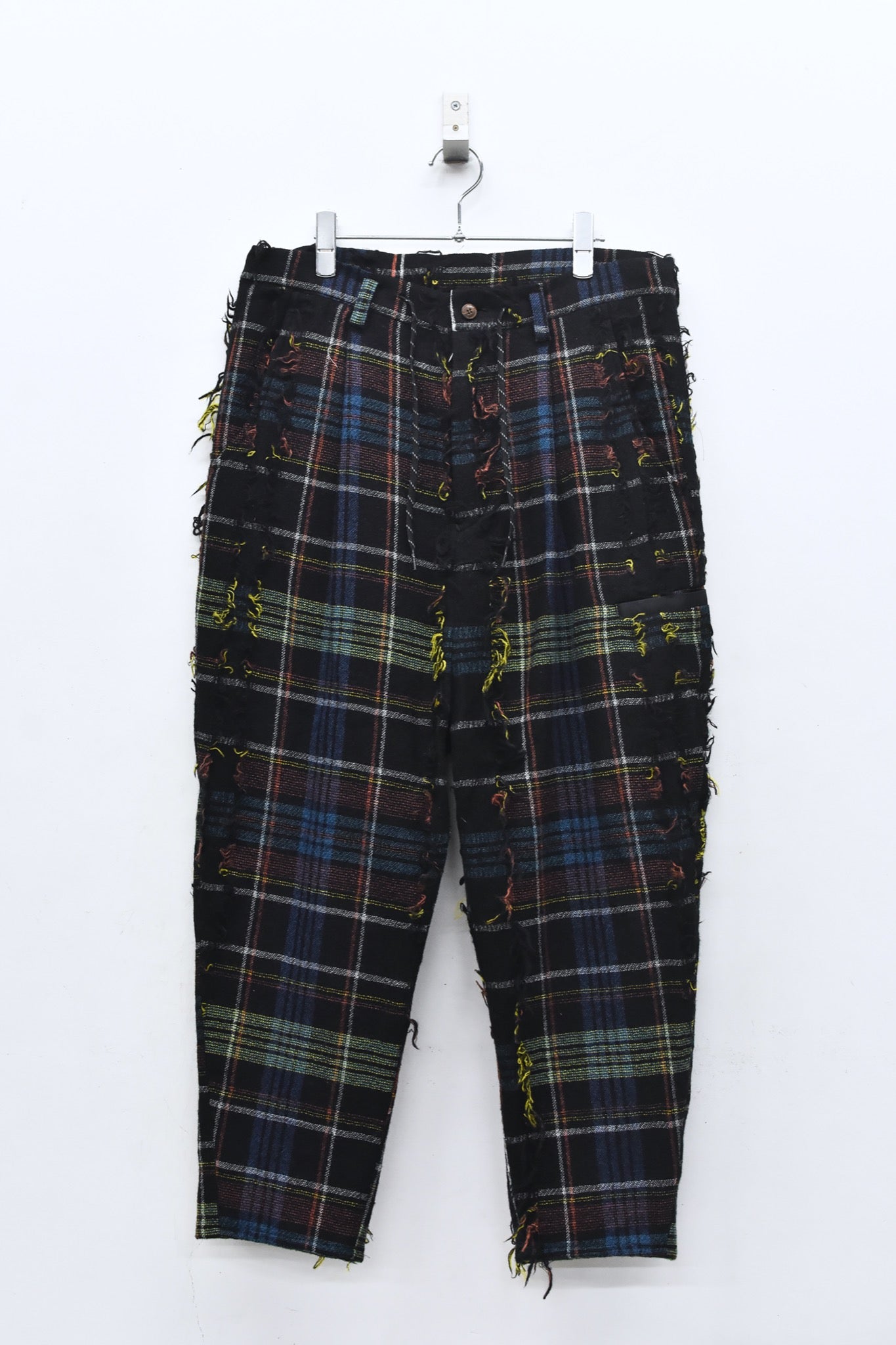 STOF / 先行予約 FRINGE WOOL CHECK WIDE SLACKS - BLACK