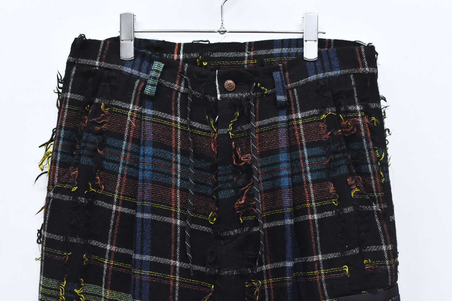 STOF / 先行予約 FRINGE WOOL CHECK WIDE SLACKS - BLACK