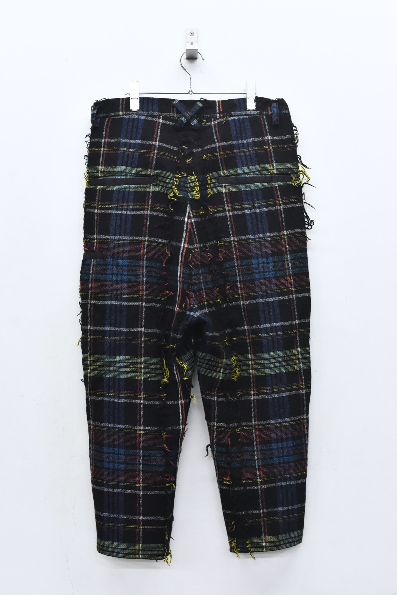 STOF / 先行予約 FRINGE WOOL CHECK WIDE SLACKS - BLACK