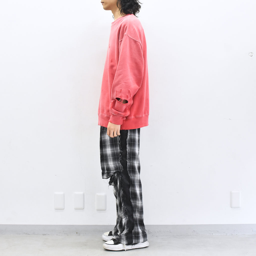 THE JEAN PIERRE / Pigment Grunge Destroy Sweat Shirt - FADE RED