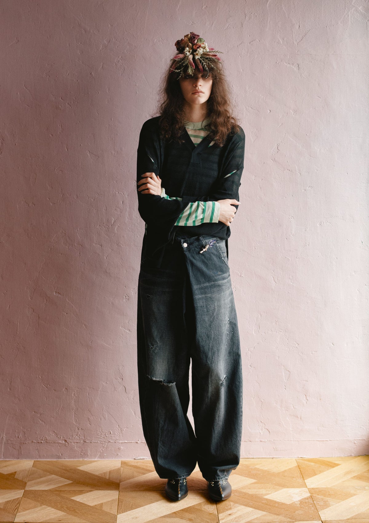 先行予約 NewRose / FOLD THE WAIST PANTS (Distressed finish）