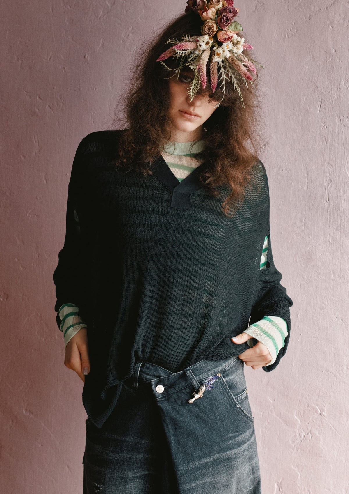先行予約 NewRose / FOLD THE WAIST PANTS (Distressed finish）