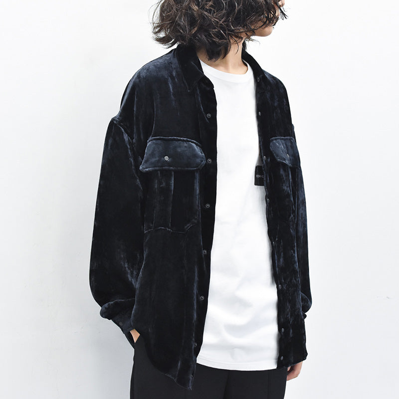 THE JEAN PIERRE / Dove Chambray Velvet Shirt - BLUE BLACK