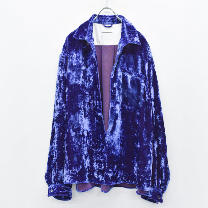 THE JEAN PIERRE / Deep Kneck Chambray Velvet Shirt - PURPLE BLUE