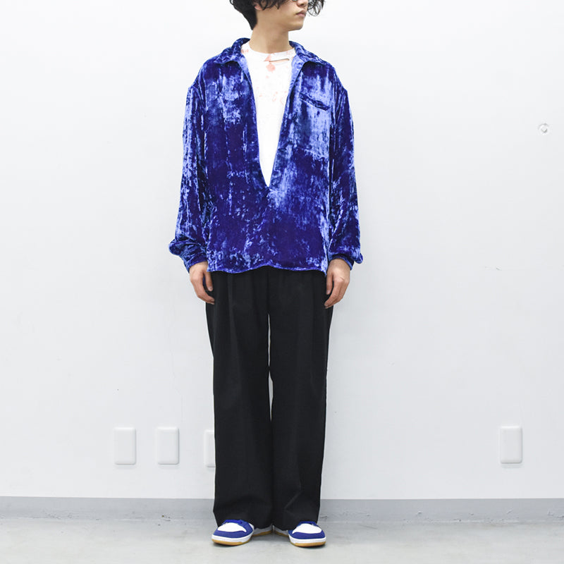 THE JEAN PIERRE / Deep Kneck Chambray Velvet Shirt - PURPLE BLUE