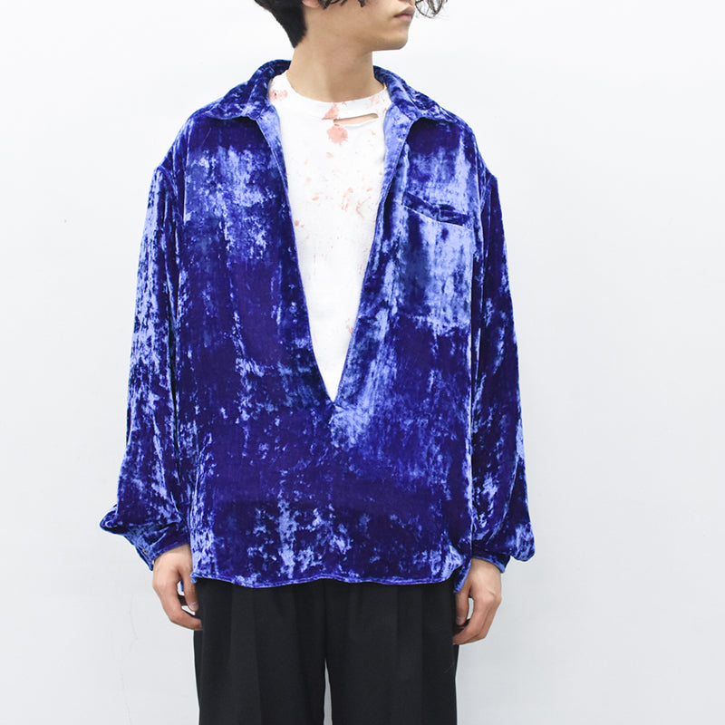 THE JEAN PIERRE / Deep Kneck Chambray Velvet Shirt - PURPLE BLUE