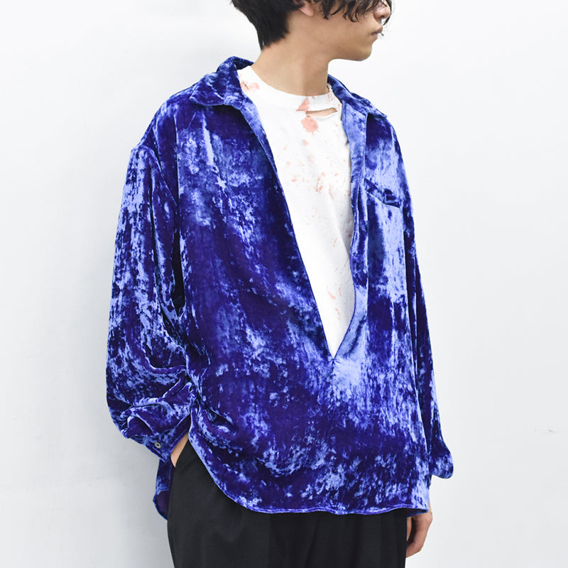 THE JEAN PIERRE / Deep Kneck Chambray Velvet Shirt - PURPLE BLUE