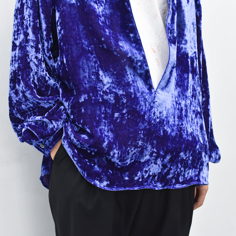 THE JEAN PIERRE / Deep Kneck Chambray Velvet Shirt - PURPLE BLUE