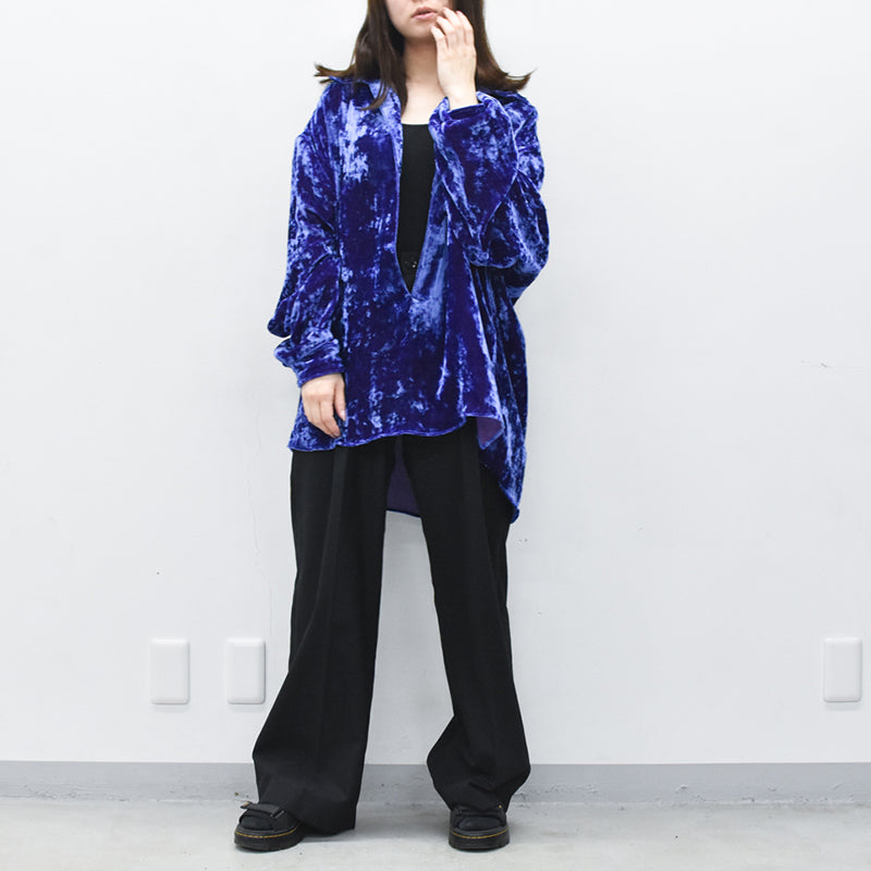 THE JEAN PIERRE / Deep Kneck Chambray Velvet Shirt - PURPLE BLUE