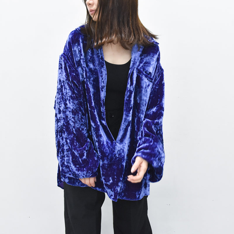 THE JEAN PIERRE / Deep Kneck Chambray Velvet Shirt - PURPLE BLUE