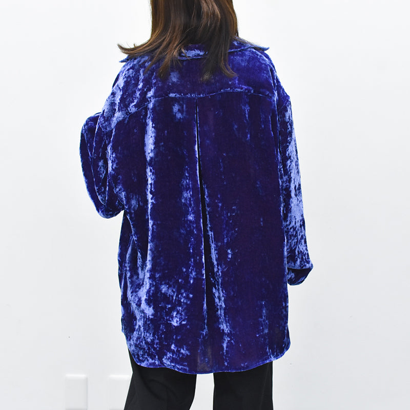 THE JEAN PIERRE / Deep Kneck Chambray Velvet Shirt - PURPLE BLUE