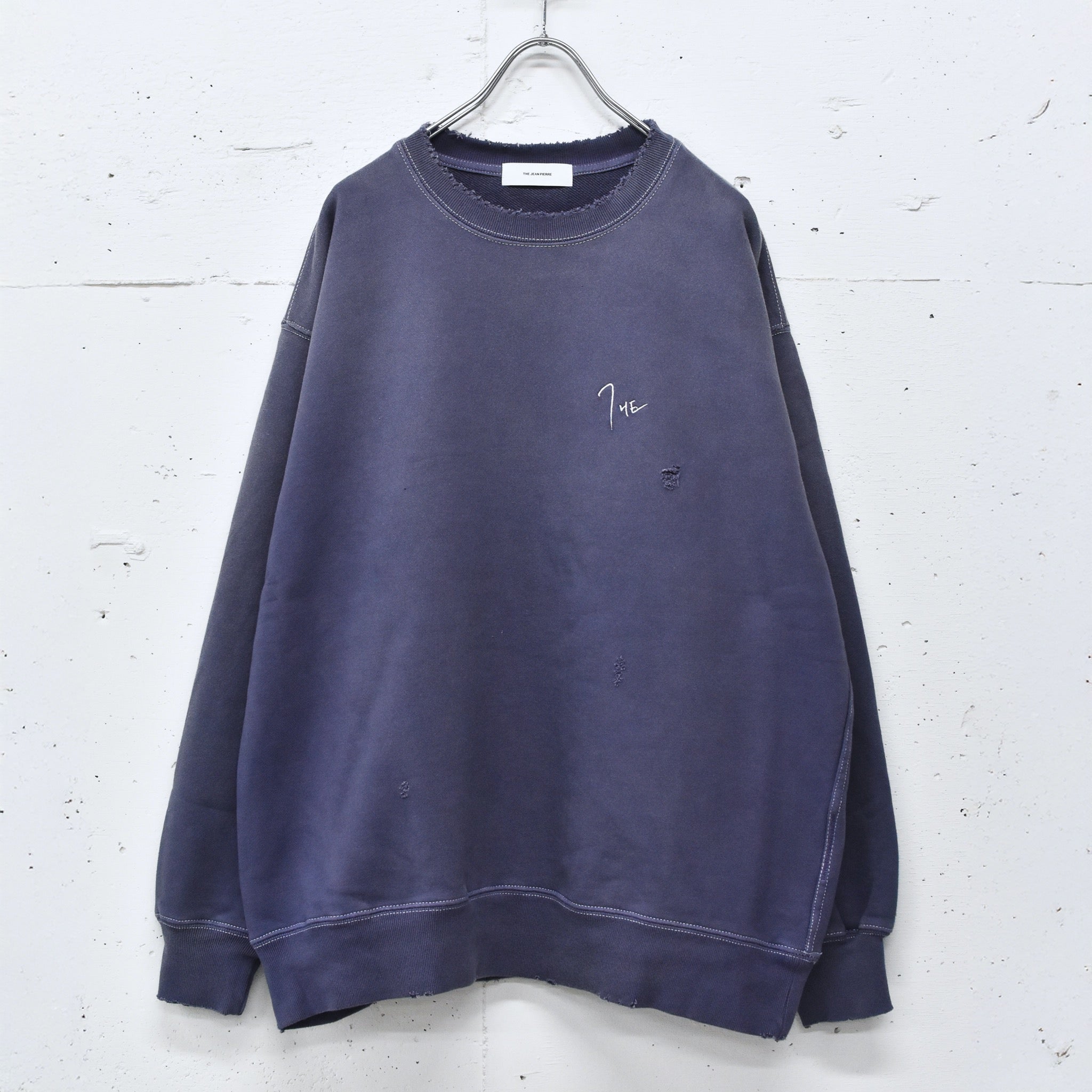 THE JEAN PIERRE / Pigment Grunge Destroy Sweat Shirt - FADE NAVY