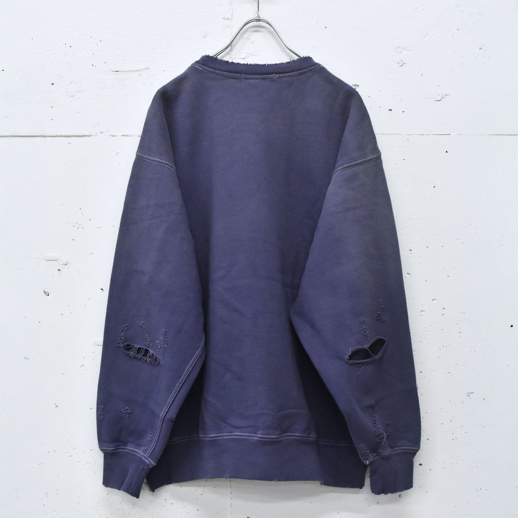 THE JEAN PIERRE / Pigment Grunge Destroy Sweat Shirt - FADE NAVY