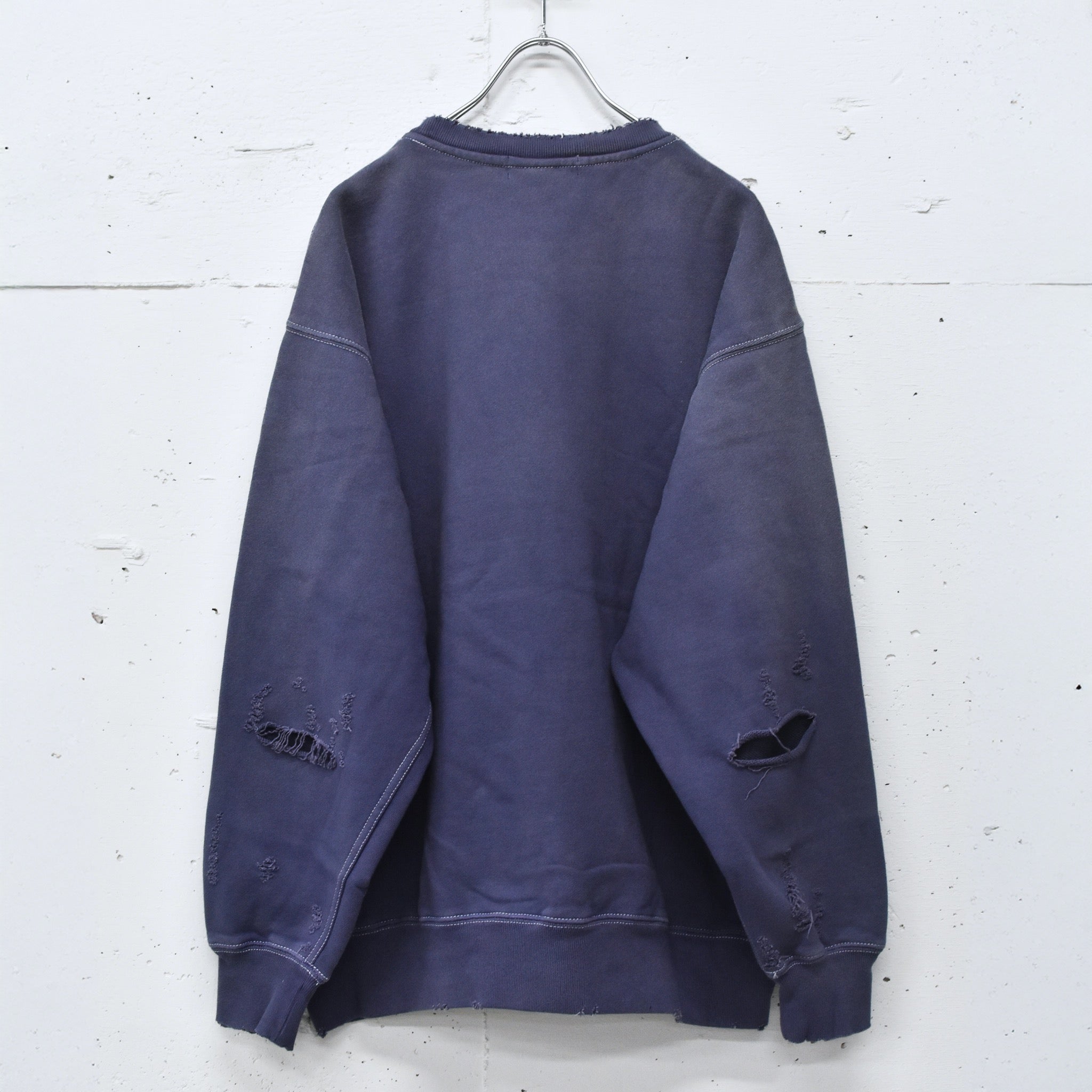THE JEAN PIERRE / Pigment Grunge Destroy Sweat Shirt - FADE NAVY