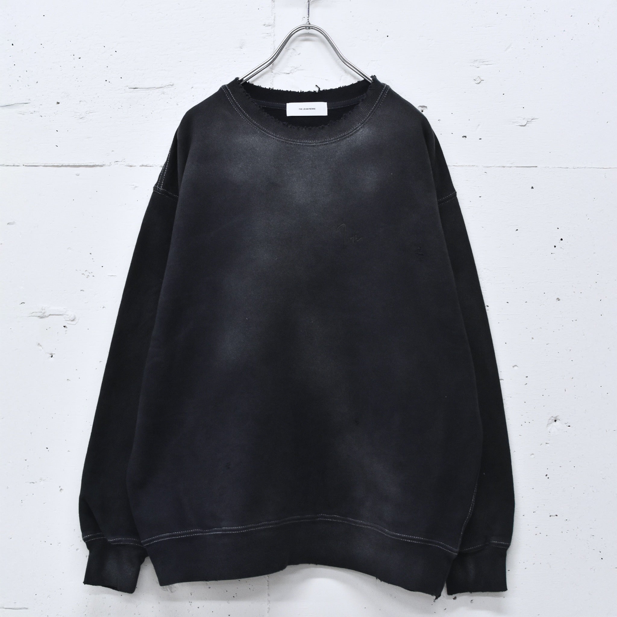 THE JEAN PIERRE / Pigment Grunge Destroy Sweat Shirt - FADE BLK