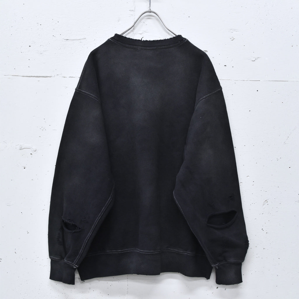 THE JEAN PIERRE / Pigment Grunge Destroy Sweat Shirt - FADE BLK