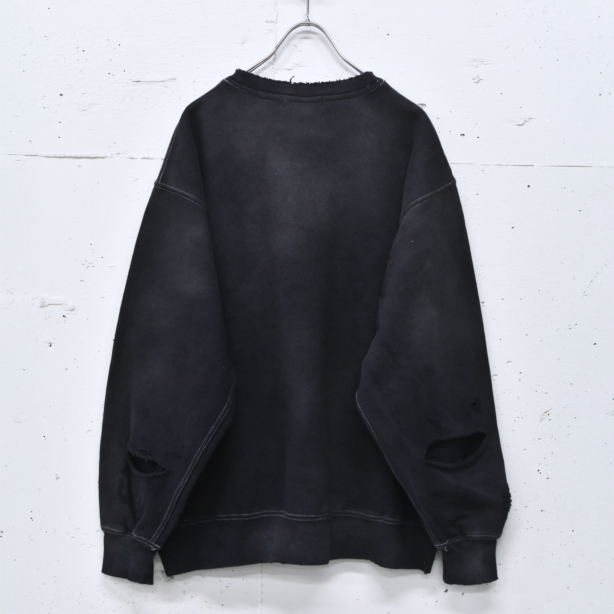 THE JEAN PIERRE / Pigment Grunge Destroy Sweat Shirt - FADE BLK