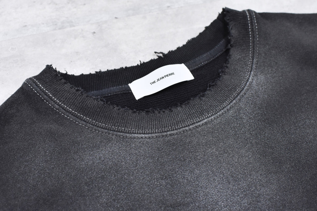 THE JEAN PIERRE / Pigment Grunge Destroy Sweat Shirt - FADE BLK