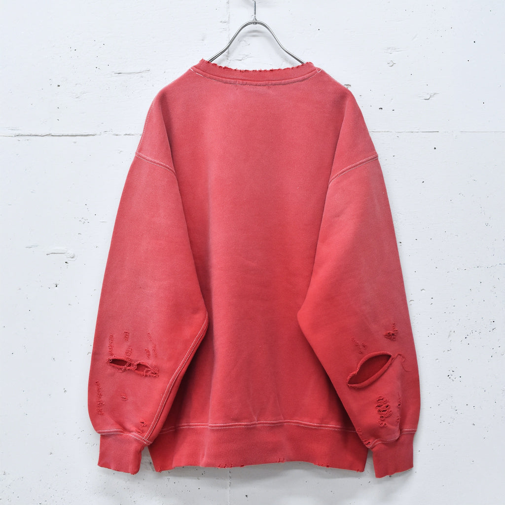 THE JEAN PIERRE / Pigment Grunge Destroy Sweat Shirt - FADE RED