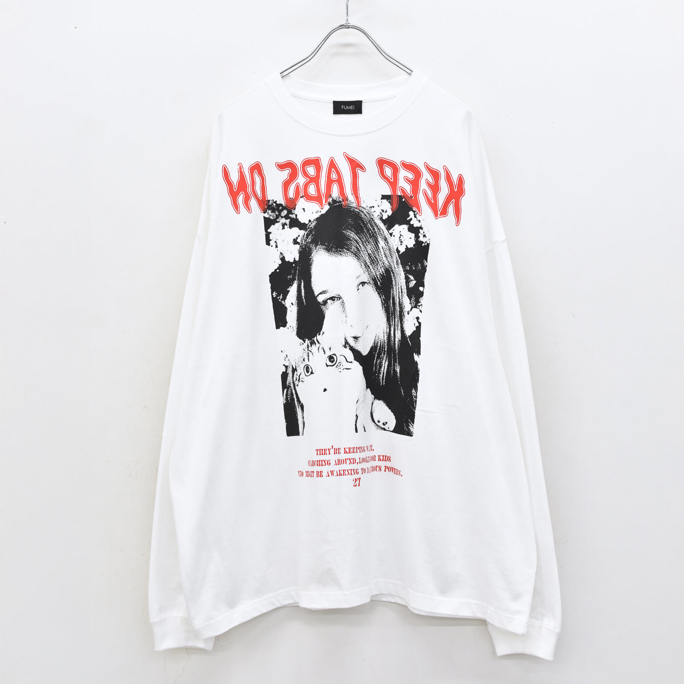 FUMEI / CAT? L/S T-SHIRT - WHITE