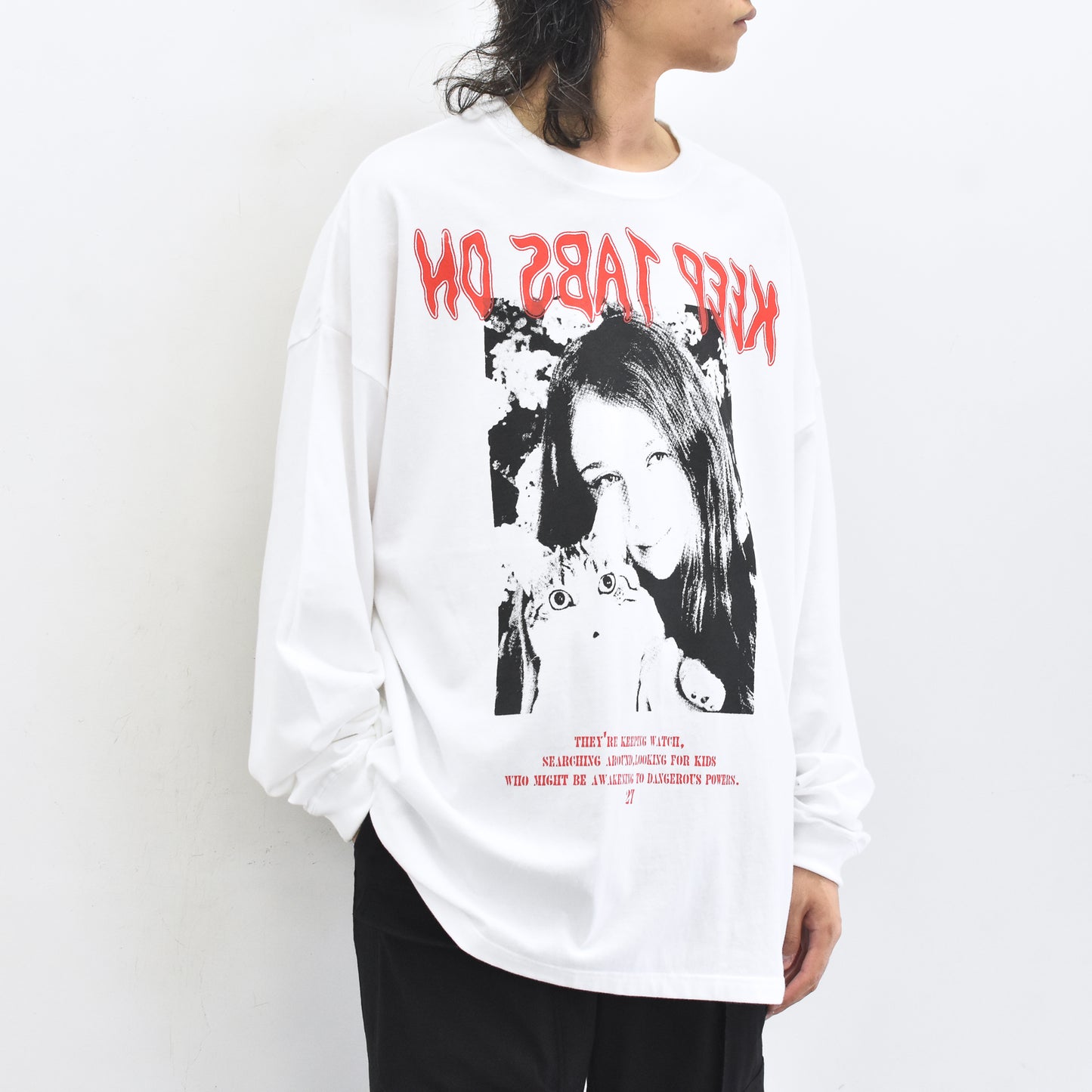 FUMEI / CAT? L/S T-SHIRT - WHITE