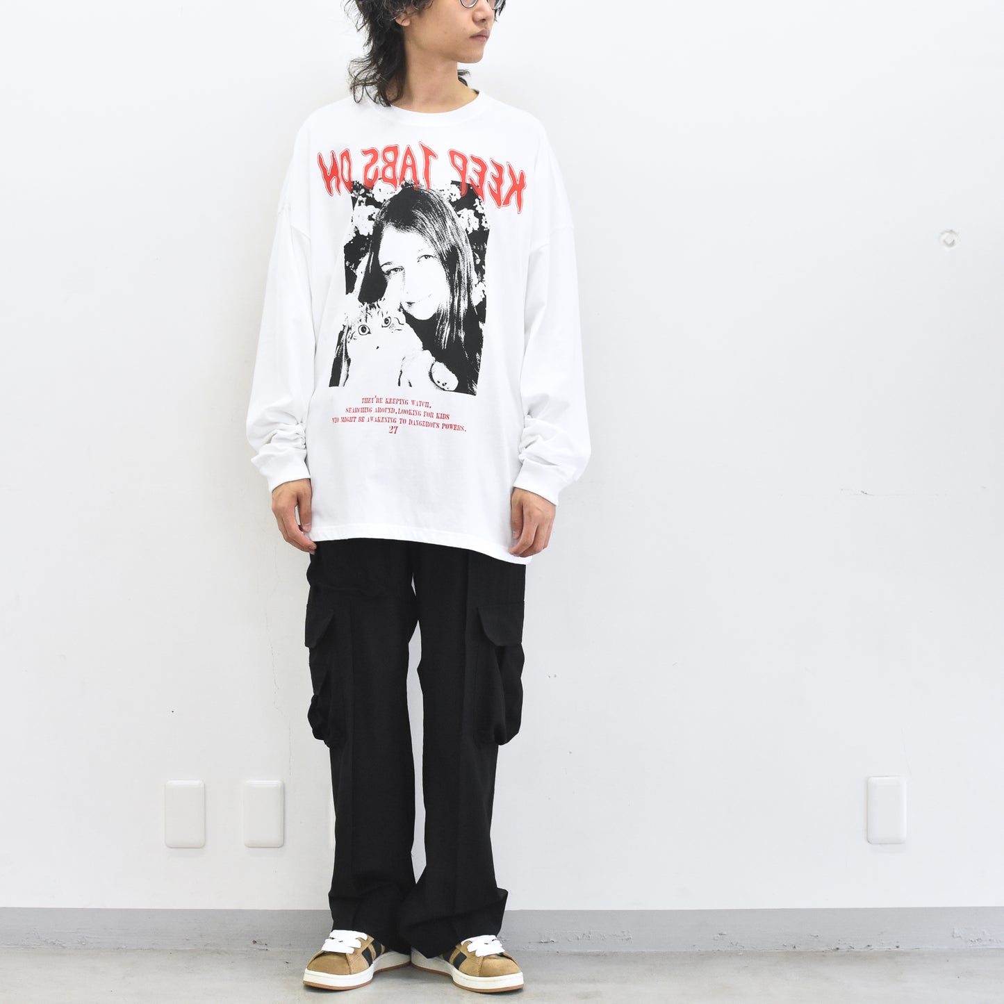 FUMEI / CAT? L/S T-SHIRT - WHITE