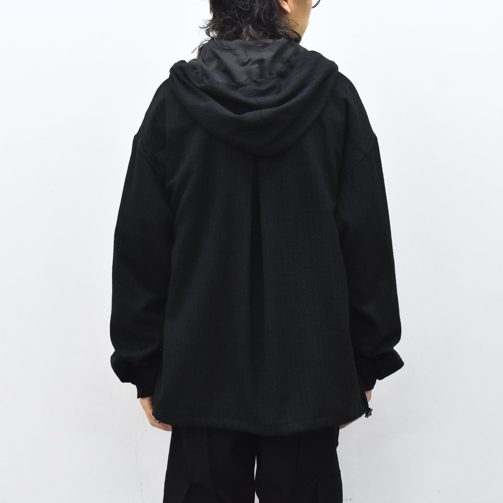 THE JEAN PIERRE / Tweed Hoodie Dove Shirt - BLACK