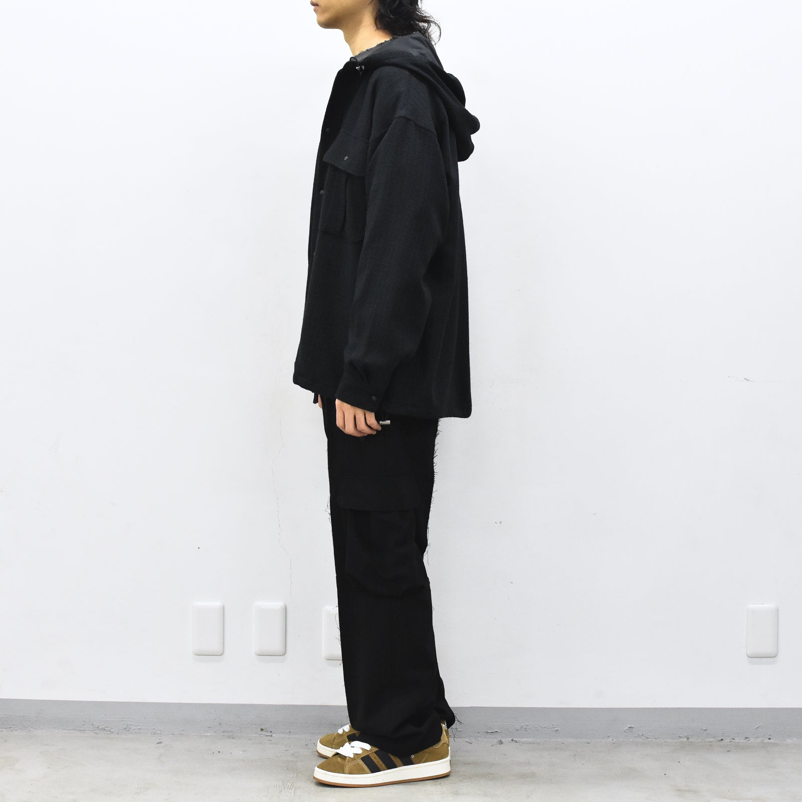 THE JEAN PIERRE / Tweed Hoodie Dove Shirt - BLACK