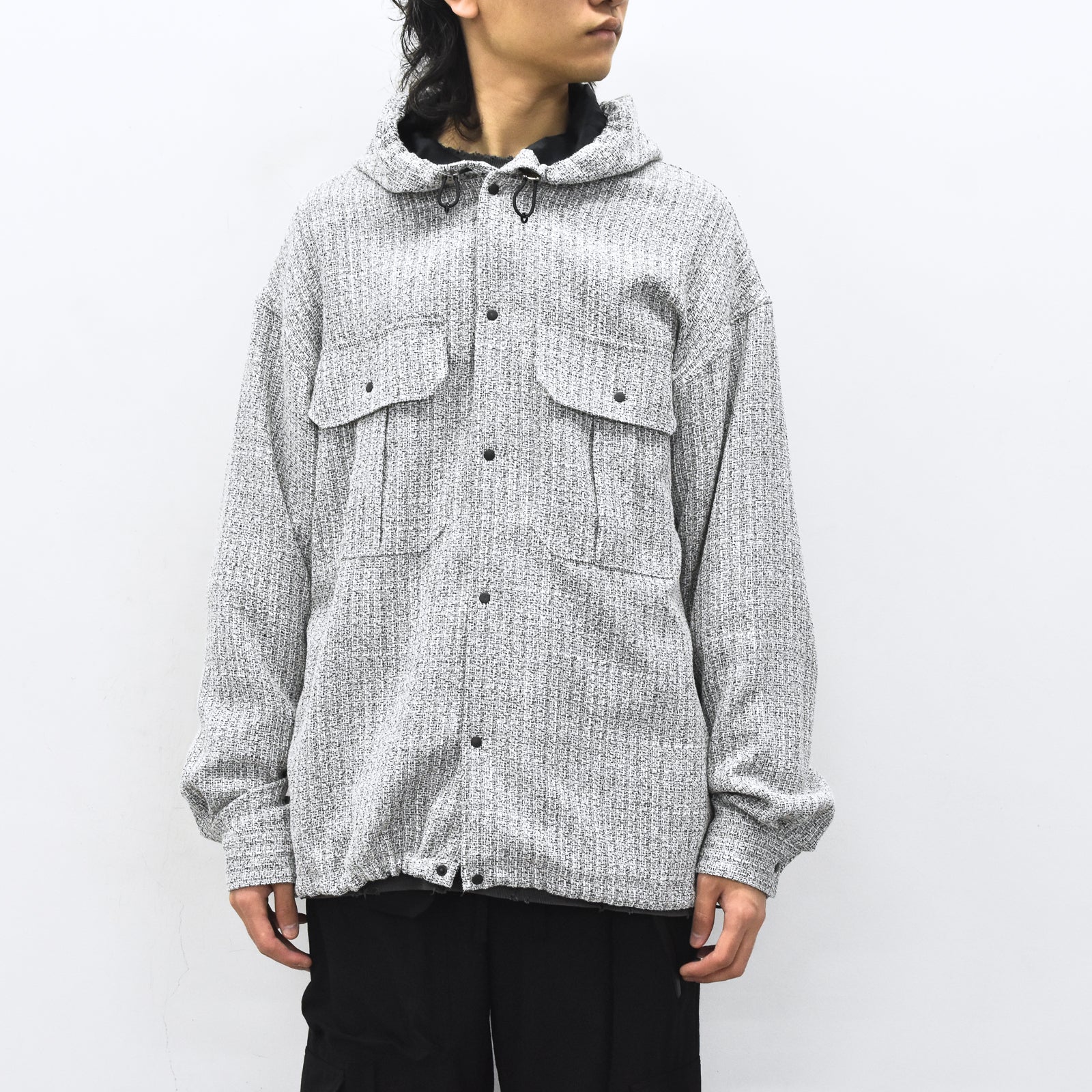THE JEAN PIERRE / Tweed Hoodie Dove Shirt - WHITE
