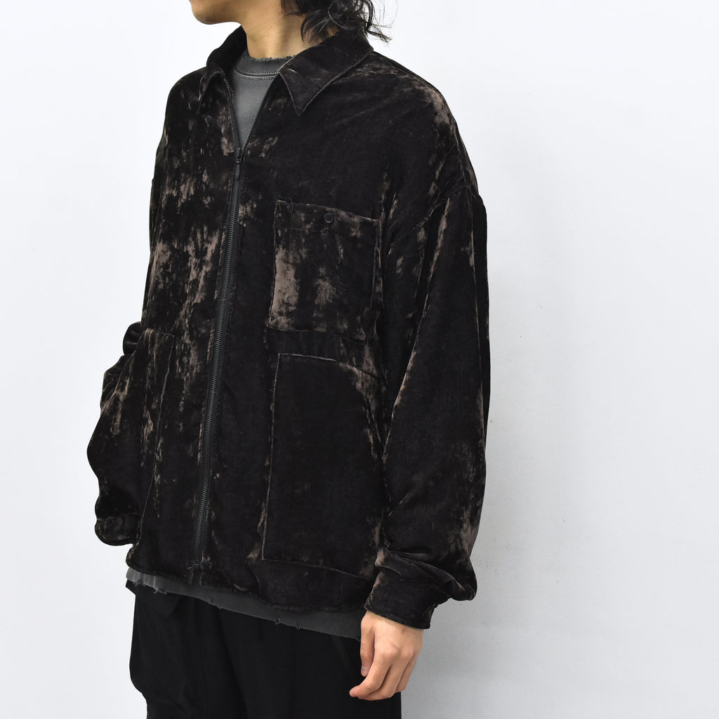 THE JEAN PIERRE / Chambray Velvet Zip Safari Shirt - FADE BLACK