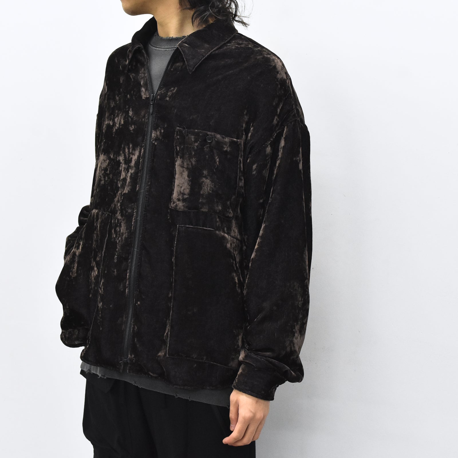 THE JEAN PIERRE / Chambray Velvet Zip Safari Shirt - FADE BLACK