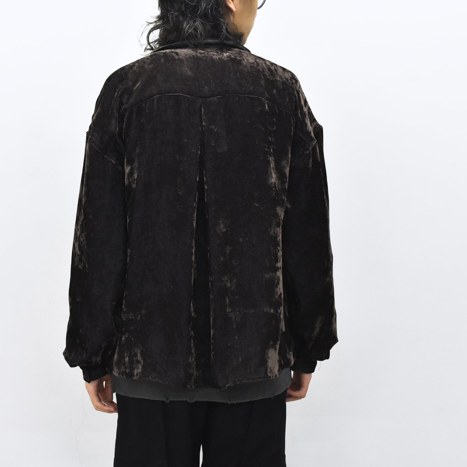 THE JEAN PIERRE / Chambray Velvet Zip Safari Shirt - FADE BLACK