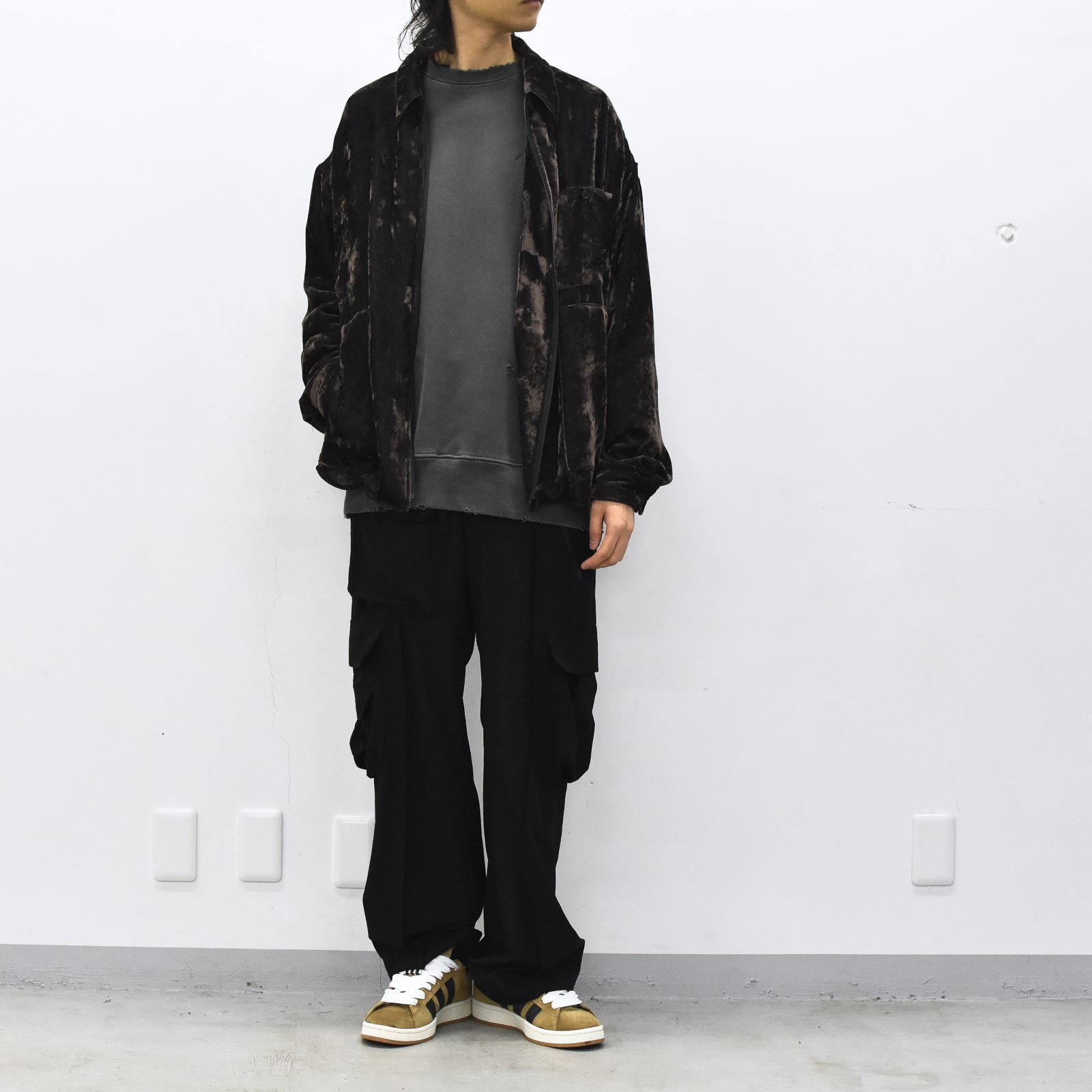 THE JEAN PIERRE / Chambray Velvet Zip Safari Shirt - FADE BLACK