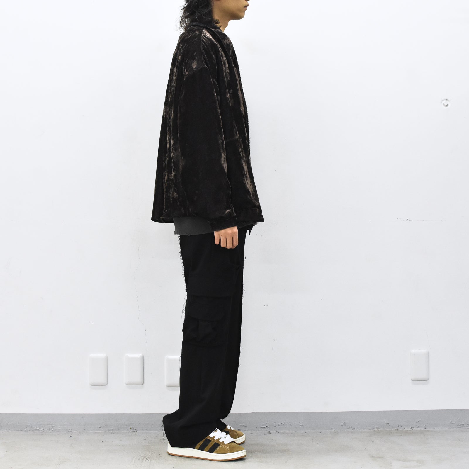 THE JEAN PIERRE / Chambray Velvet Zip Safari Shirt - FADE BLACK