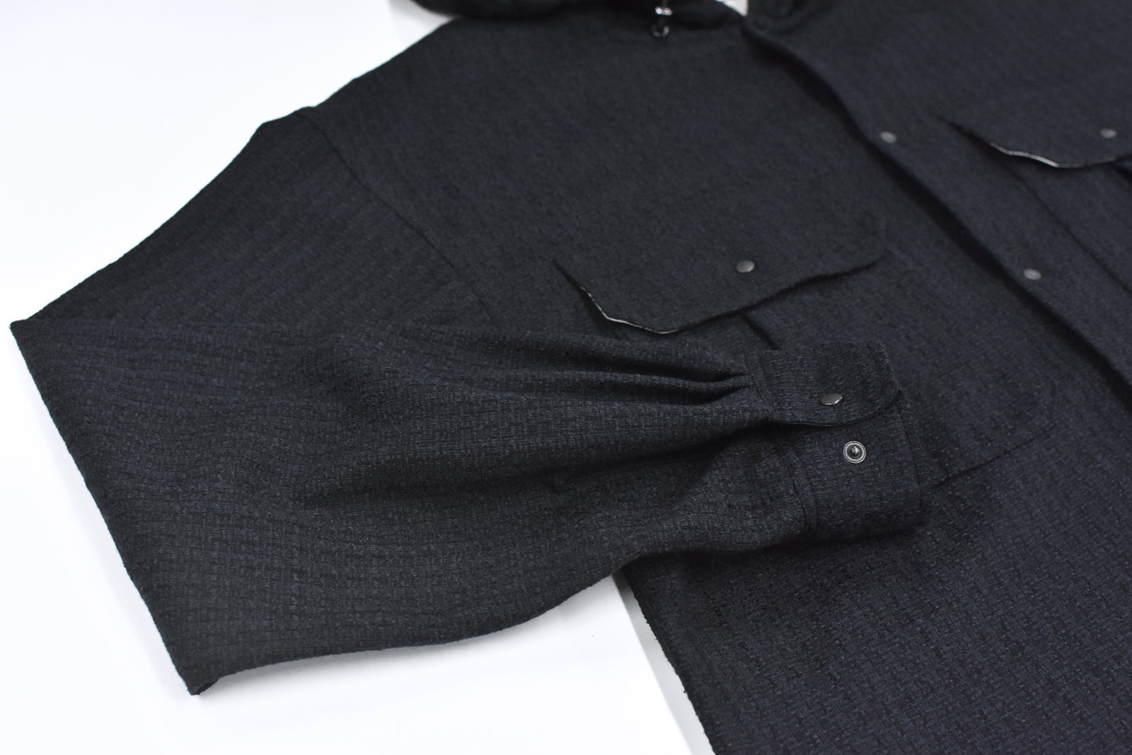 THE JEAN PIERRE / Tweed Hoodie Dove Shirt - BLACK