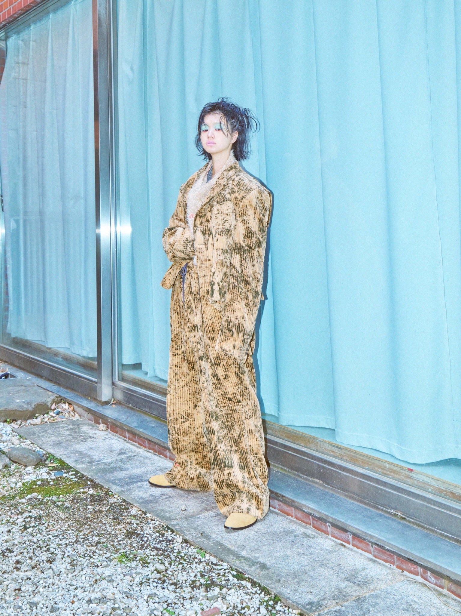 BODYSONG. / LARGEST SIZE TIE-DYE BLEACH TROUSERS - BROWN