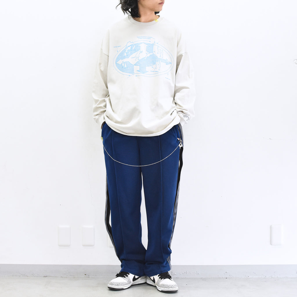 BODYSONG. / PIGMENT-DYED DISTRESSED TRACK TROUSERS - BLUE