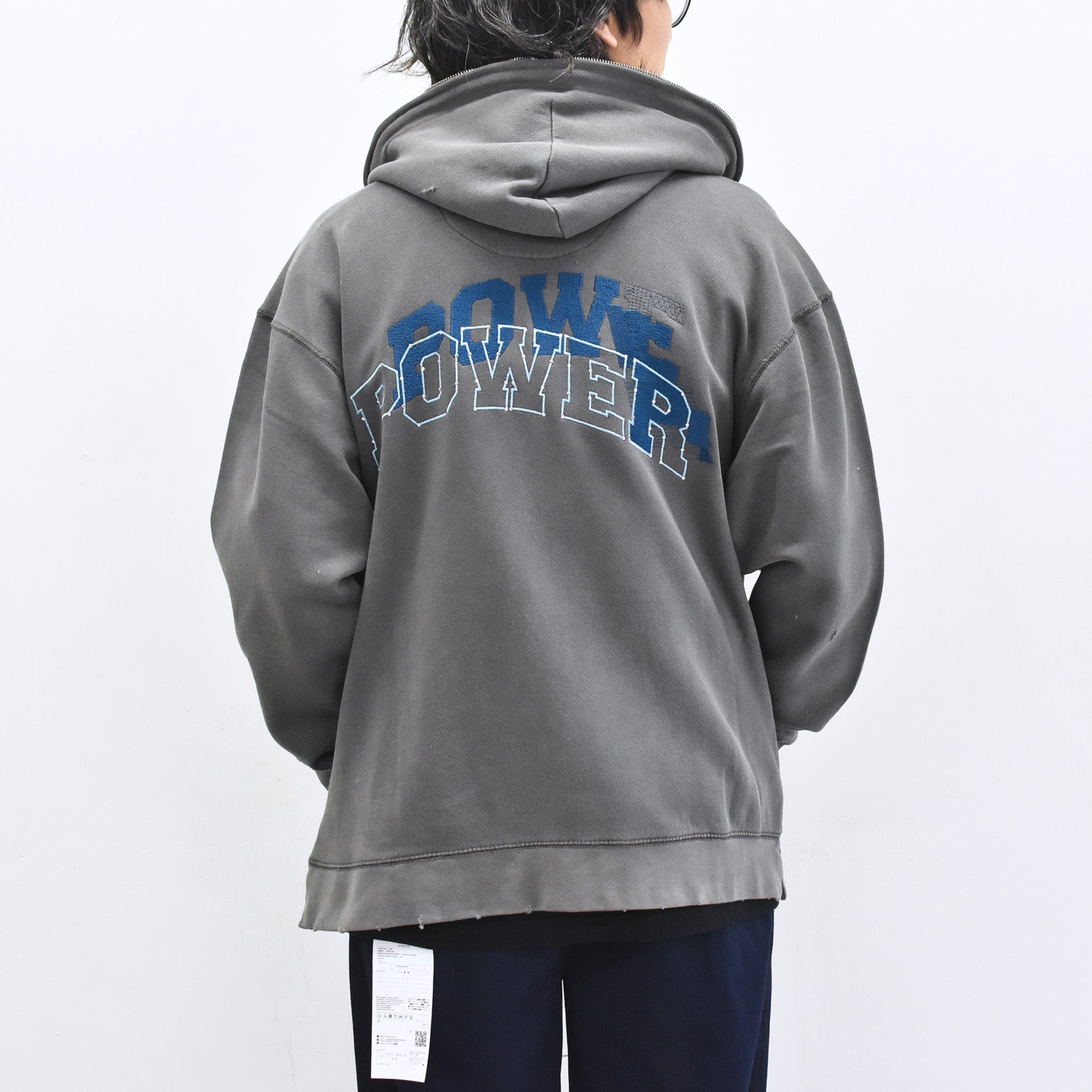 BODYSONG. / GLITCH EMBROIDERY DISTRESSED HOODIE/DRUKQS - BLACK