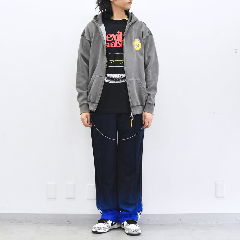 BODYSONG. / GLITCH EMBROIDERY DISTRESSED HOODIE/BTC - BLACK