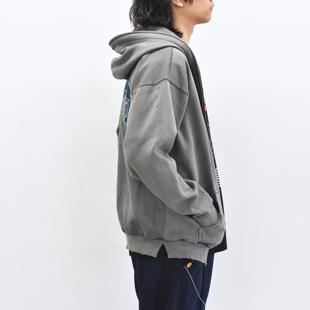 BODYSONG. / GLITCH EMBROIDERY DISTRESSED HOODIE/BTC - BLACK