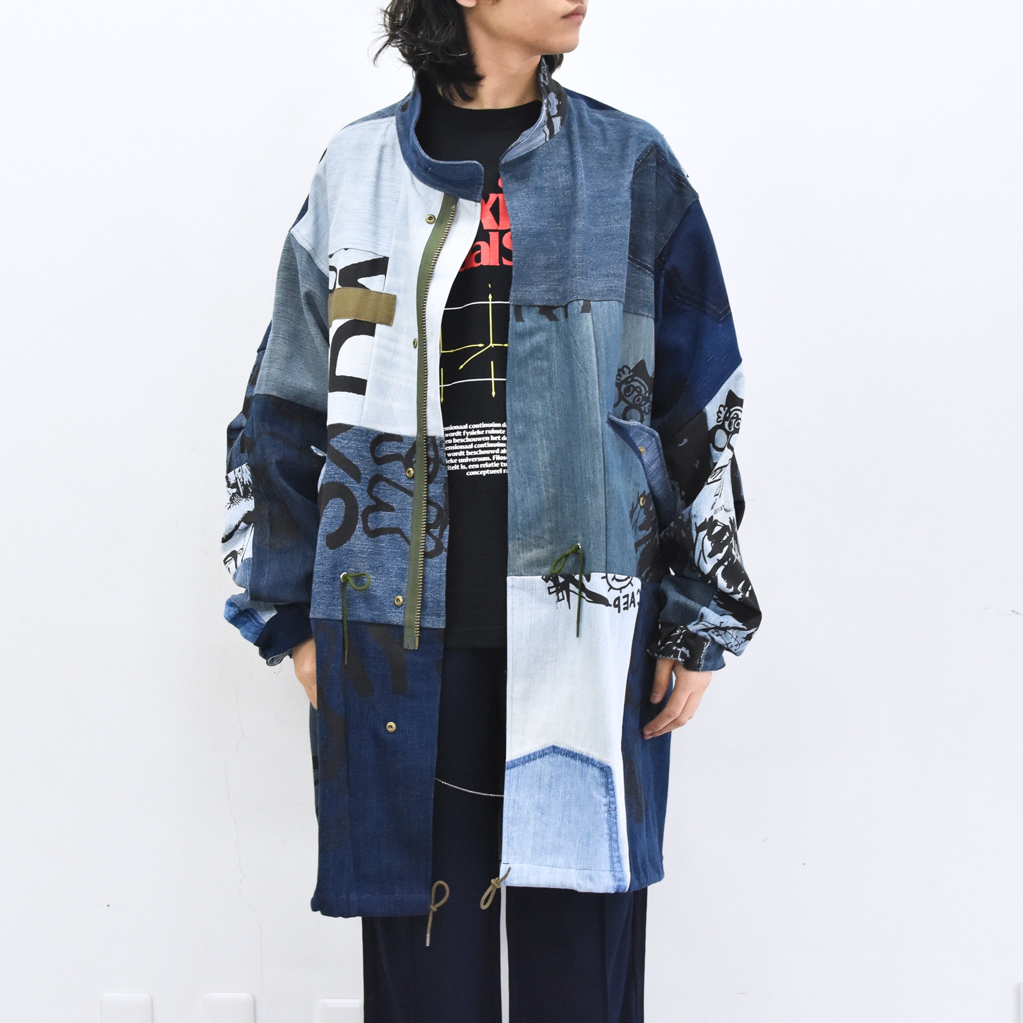 BODYSONG. / PATCHWORK MIL COAT MADE FROM RECONSTRUCTED VINTAGE DENIM