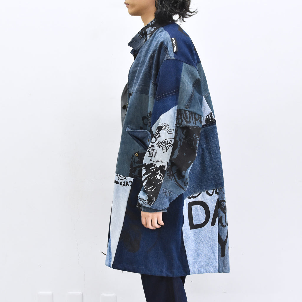BODYSONG. / PATCHWORK MIL COAT MADE FROM RECONSTRUCTED VINTAGE DENIM