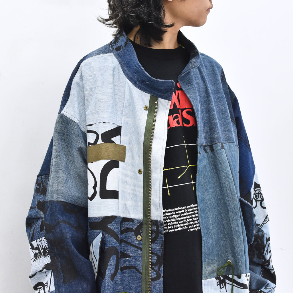 BODYSONG. / PATCHWORK MIL COAT MADE FROM RECONSTRUCTED VINTAGE DENIM