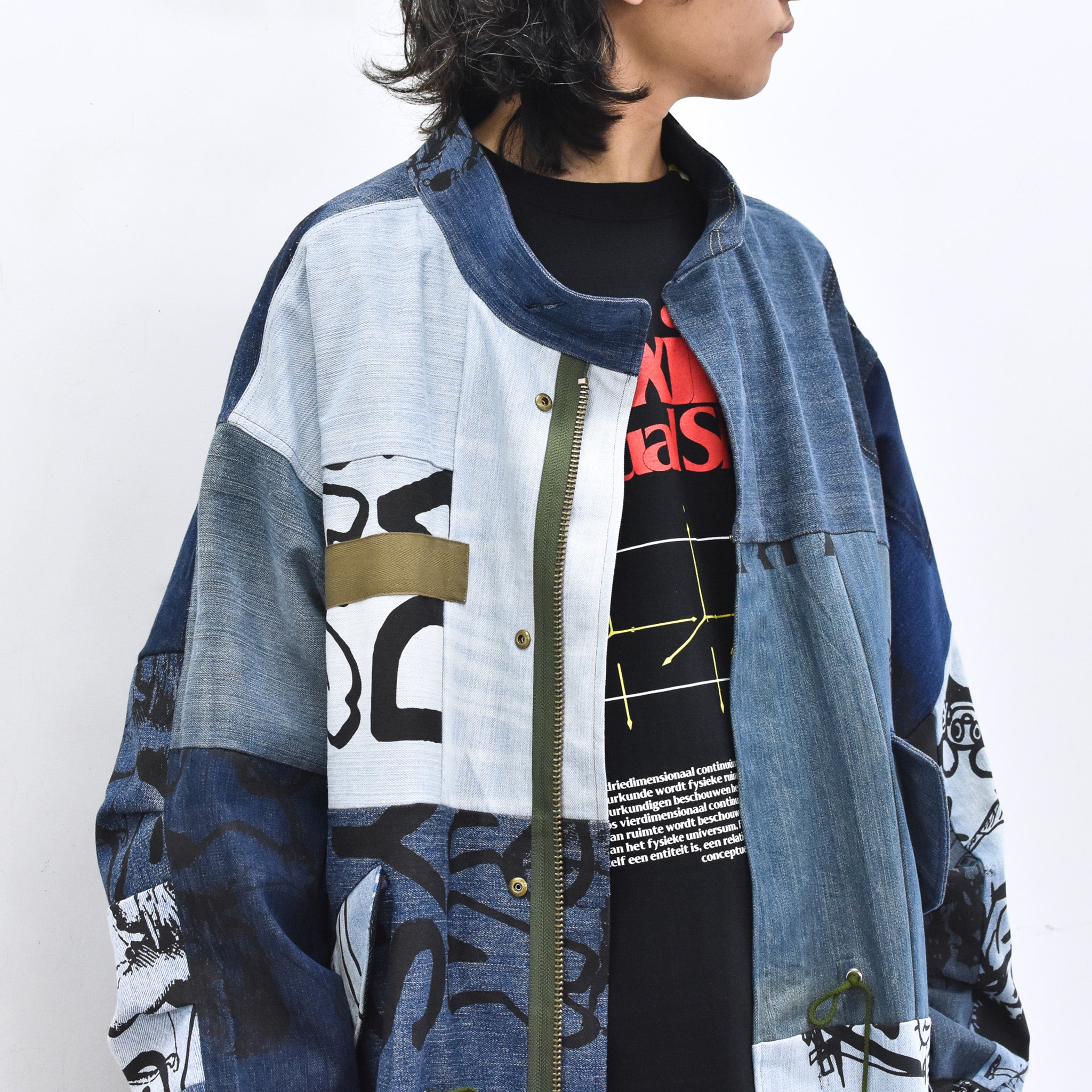 BODYSONG. / PATCHWORK MIL COAT MADE FROM RECONSTRUCTED VINTAGE DENIM